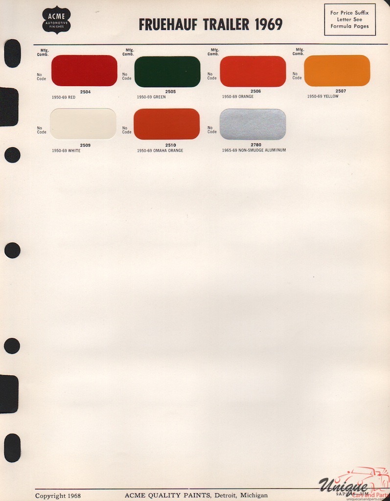 1969 Fruehauf Trucks Paint Charts Acme